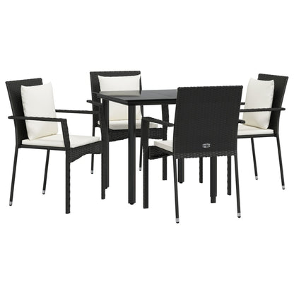Set da Pranzo da Giardino 5 pz Nero con Cuscini in Polyrattan - homemem39