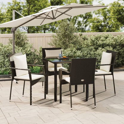 Set da Pranzo da Giardino 5 pz Nero con Cuscini in Polyrattan | homemem39