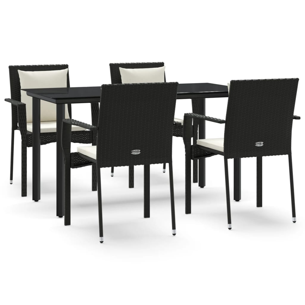 Set da Pranzo da Giardino 5 pz Nero con Cuscini in Polyrattan | homemem39