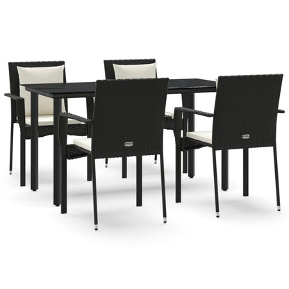 Set da Pranzo da Giardino 5 pz Nero con Cuscini in Polyrattan | homemem39