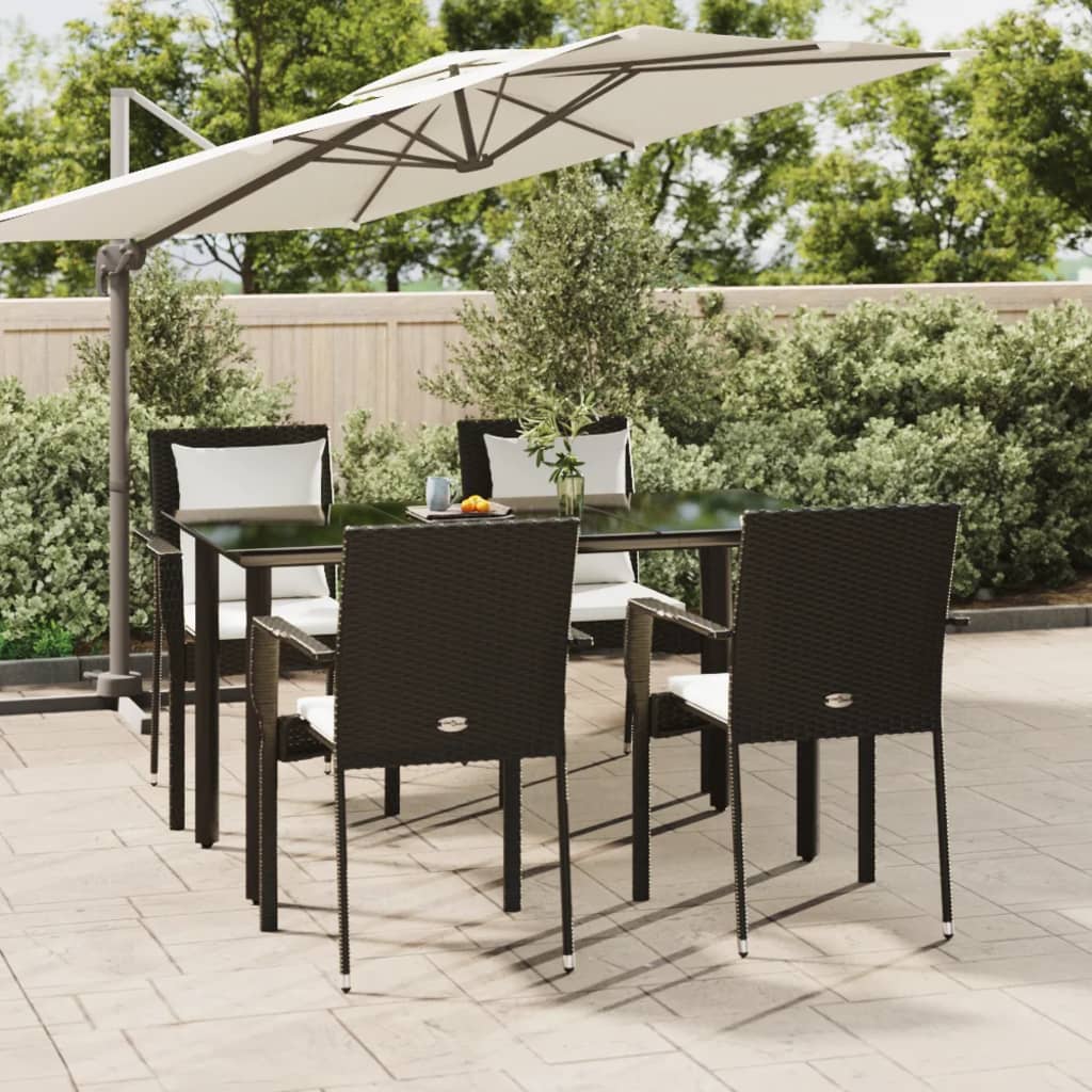 Set da Pranzo da Giardino 5 pz Nero con Cuscini in Polyrattan | homemem39