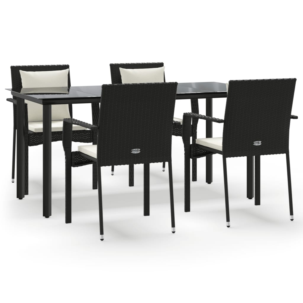 Set da Pranzo da Giardino 5 pz Nero con Cuscini in Polyrattan | homemem39