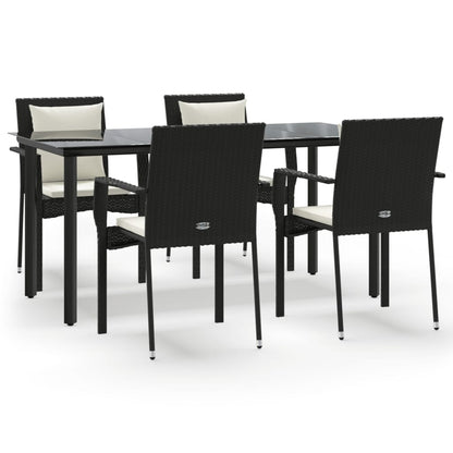 Set da Pranzo da Giardino 5 pz Nero con Cuscini in Polyrattan | homemem39