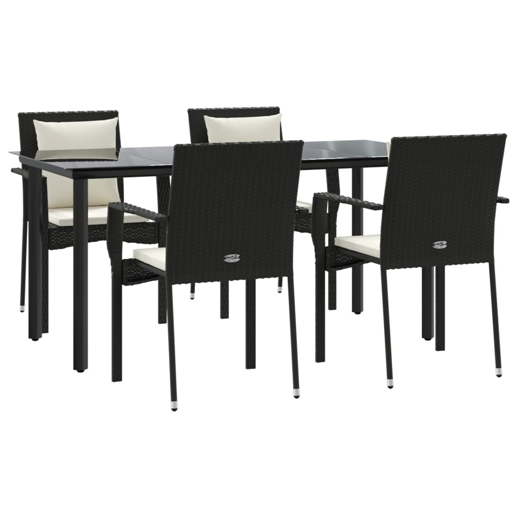 Set da Pranzo da Giardino 5 pz Nero con Cuscini in Polyrattan | homemem39