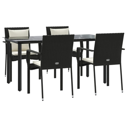Set da Pranzo da Giardino 5 pz Nero con Cuscini in Polyrattan | homemem39