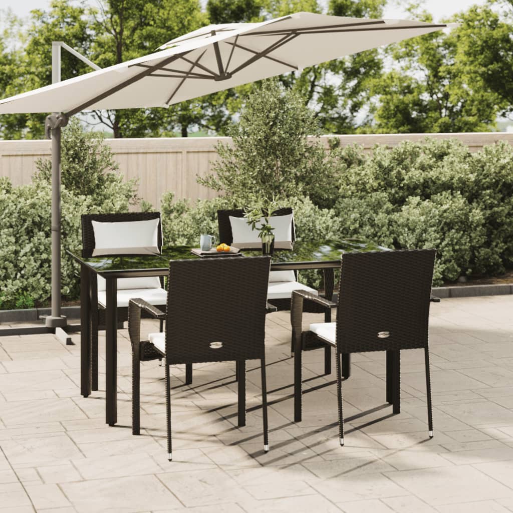 Set da Pranzo da Giardino 5 pz Nero con Cuscini in Polyrattan - homemem39