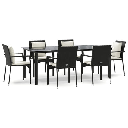 Set da Pranzo da Giardino 7 pz Nero con Cuscini in Polyrattan | homemem39