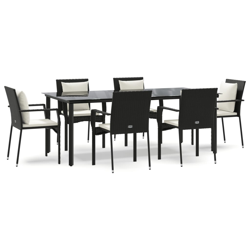 Set da Pranzo da Giardino 7 pz Nero con Cuscini in Polyrattan - homemem39