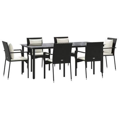 Set da Pranzo da Giardino 7 pz Nero con Cuscini in Polyrattan | homemem39