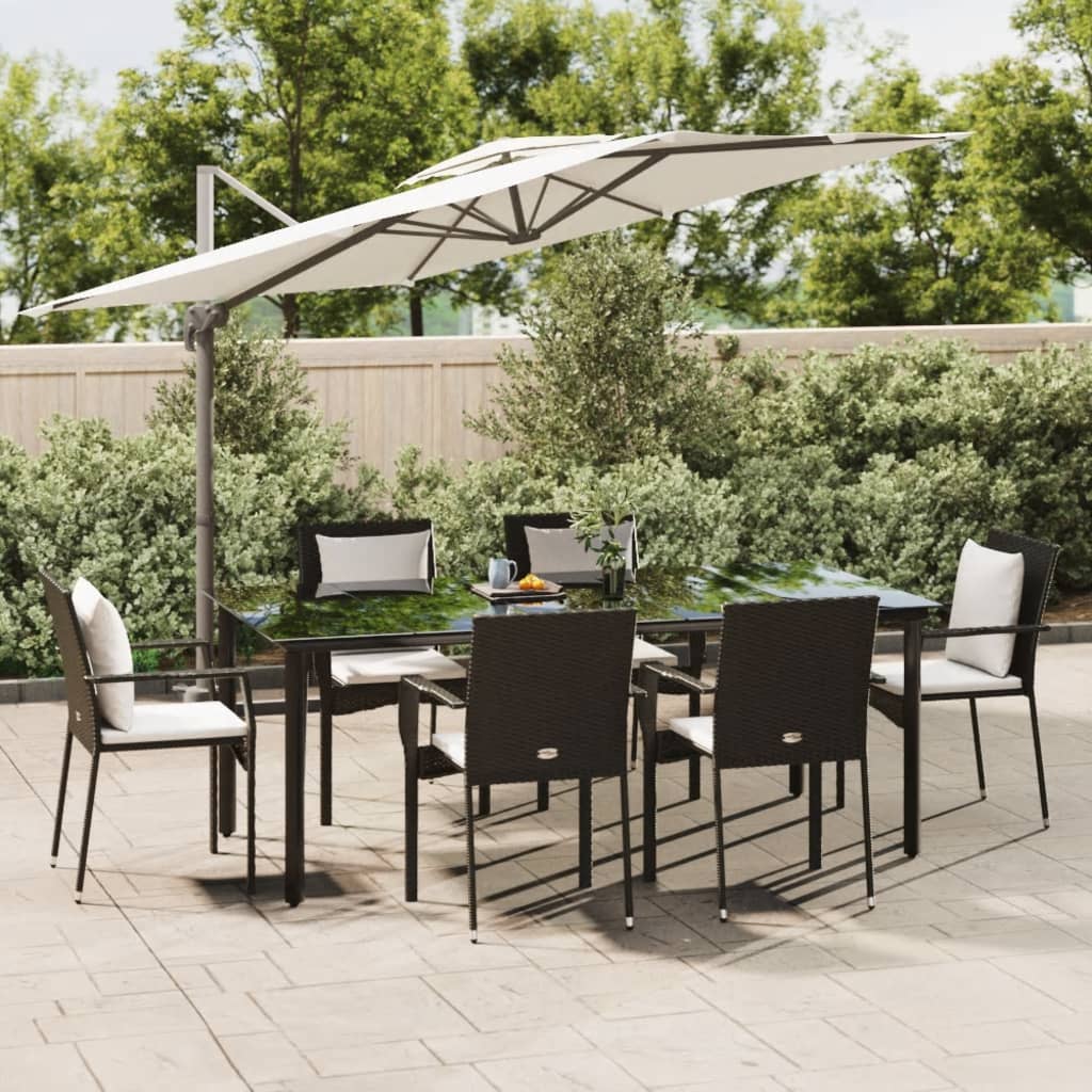 Set da Pranzo da Giardino 7 pz Nero con Cuscini in Polyrattan | homemem39