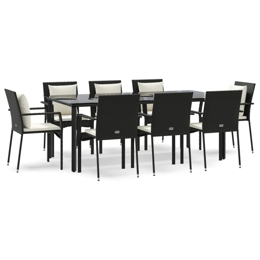 Set da Pranzo da Giardino 9 pz con Cuscini Nero in Polyrattan | homemem39