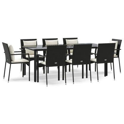 Set da Pranzo da Giardino 9 pz con Cuscini Nero in Polyrattan | homemem39