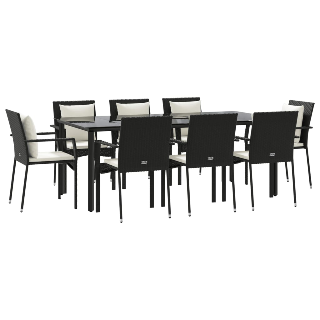Set da Pranzo da Giardino 9 pz con Cuscini Nero in Polyrattan | homemem39