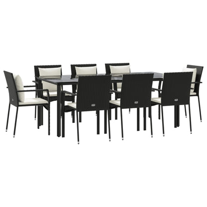 Set da Pranzo da Giardino 9 pz con Cuscini Nero in Polyrattan | homemem39