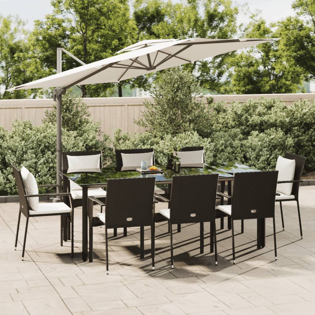 Set da Pranzo da Giardino 9 pz con Cuscini Nero in Polyrattan - homemem39