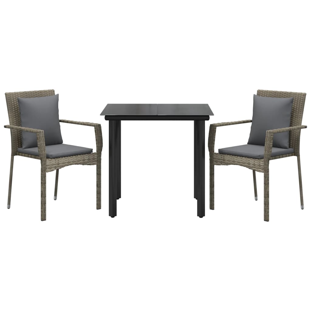 Set Salotto Giardino 3 pz con Cuscini Nero e Grigio Polyrattan - homemem39