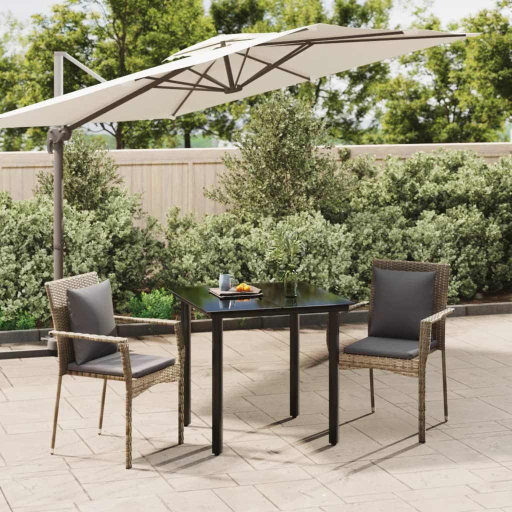 Set Salotto Giardino 3 pz con Cuscini Nero e Grigio Polyrattan - homemem39
