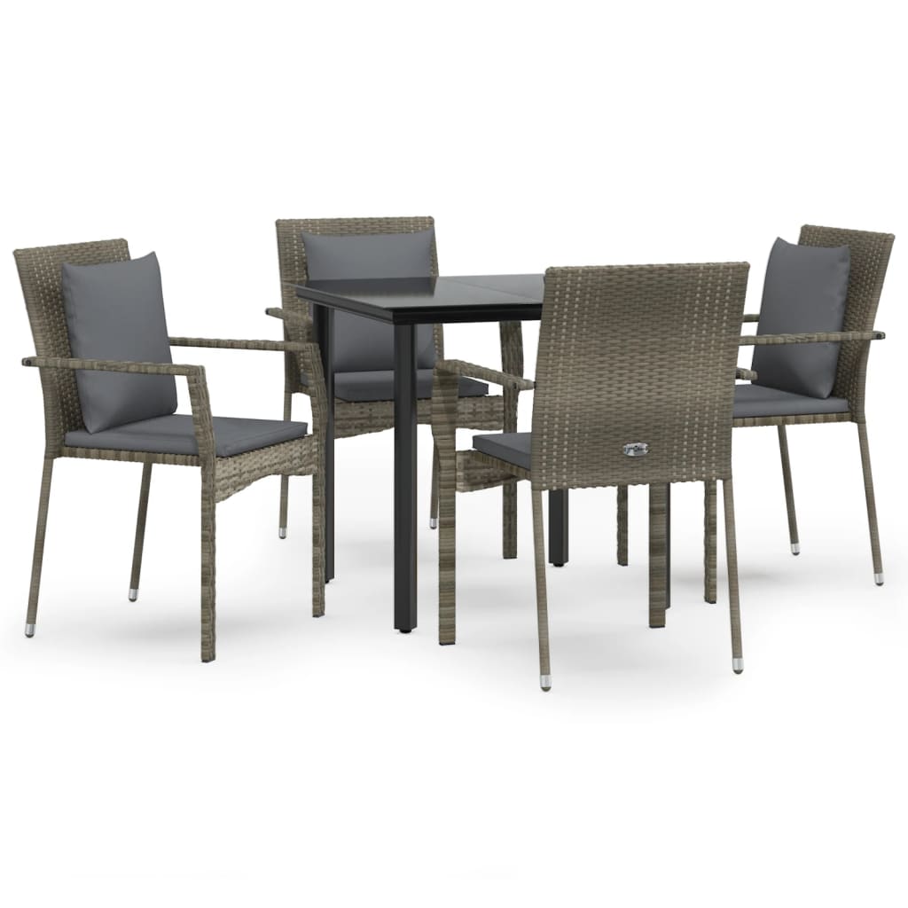 Set da Pranzo Giardino 5pz Nero e Grigio con Cuscini Polyrattan - homemem39