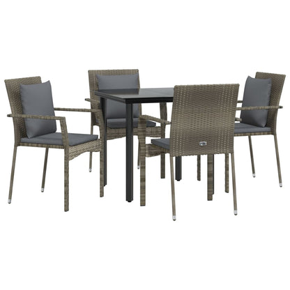 Set da Pranzo Giardino 5pz Nero e Grigio con Cuscini Polyrattan - homemem39
