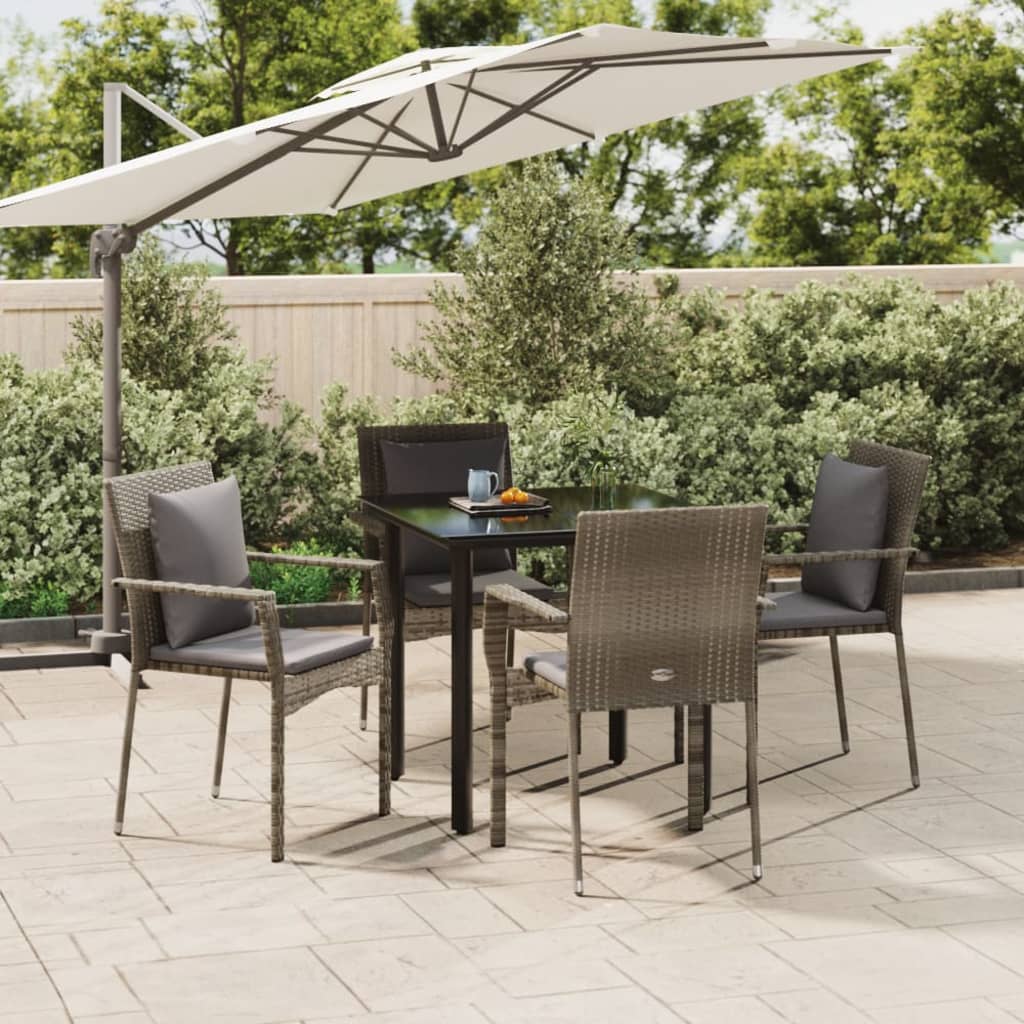 Set da Pranzo Giardino 5pz Nero e Grigio con Cuscini Polyrattan - homemem39