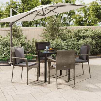 Set da Pranzo Giardino 5pz Nero e Grigio con Cuscini Polyrattan - homemem39