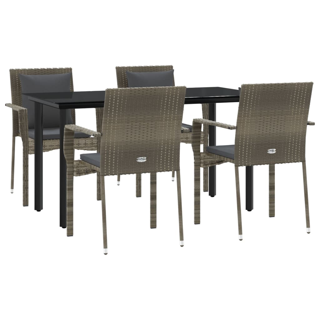 Set da Pranzo Giardino 5pz Nero e Grigio con Cuscini Polyrattan | homemem39