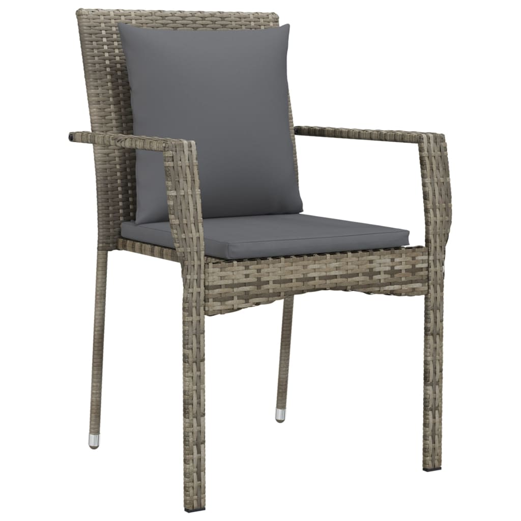 Set da Pranzo Giardino 5pz Nero e Grigio con Cuscini Polyrattan | homemem39