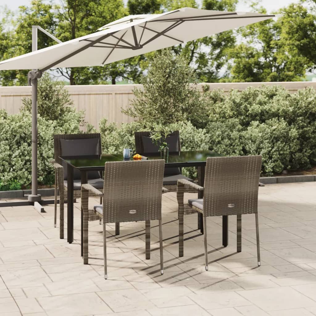 Set da Pranzo Giardino 5pz Nero e Grigio con Cuscini Polyrattan | homemem39