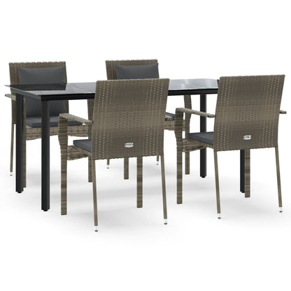 Set da Pranzo Giardino 5pz Nero e Grigio con Cuscini Polyrattan | homemem39