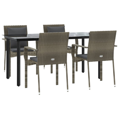 Set da Pranzo Giardino 5pz Nero e Grigio con Cuscini Polyrattan | homemem39