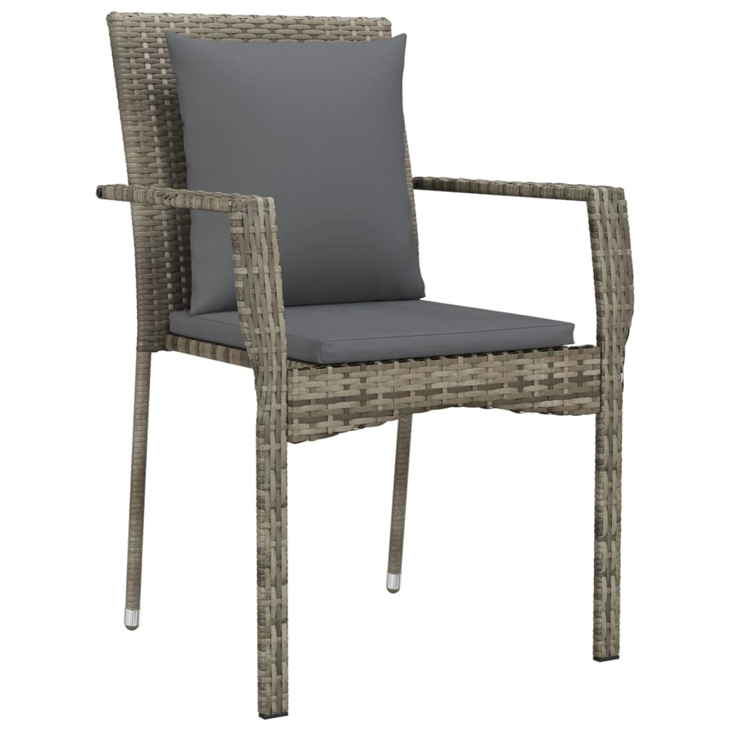 Set da Pranzo Giardino 5pz Nero e Grigio con Cuscini Polyrattan | homemem39