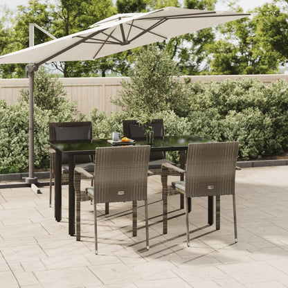 Set da Pranzo Giardino 5pz Nero e Grigio con Cuscini Polyrattan | homemem39