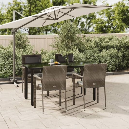 Set da Pranzo Giardino 5pz Nero e Grigio con Cuscini Polyrattan - homemem39