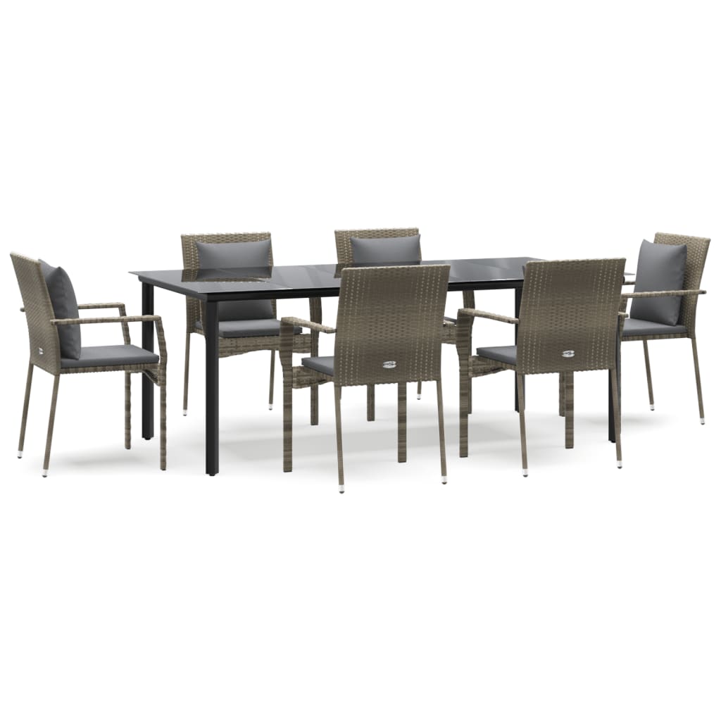 Set da Pranzo Giardino 7pz Nero e Grigio con Cuscini Polyrattan - homemem39