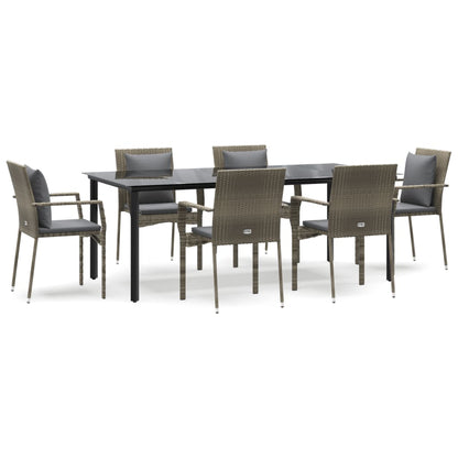 Set da Pranzo Giardino 7pz Nero e Grigio con Cuscini Polyrattan - homemem39