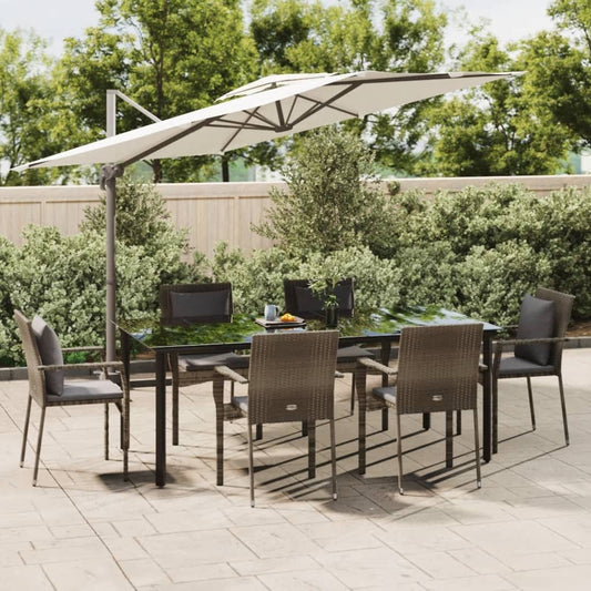 Set da Pranzo Giardino 7pz Nero e Grigio con Cuscini Polyrattan - homemem39