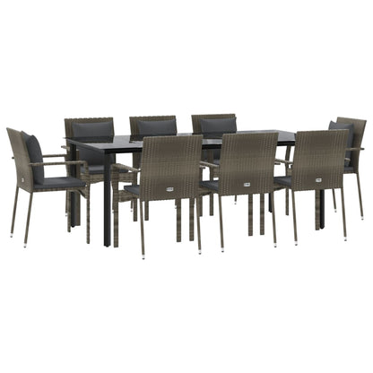 Set da Pranzo Giardino 9pz con Cuscini Nero e Grigio Polyrattan - homemem39