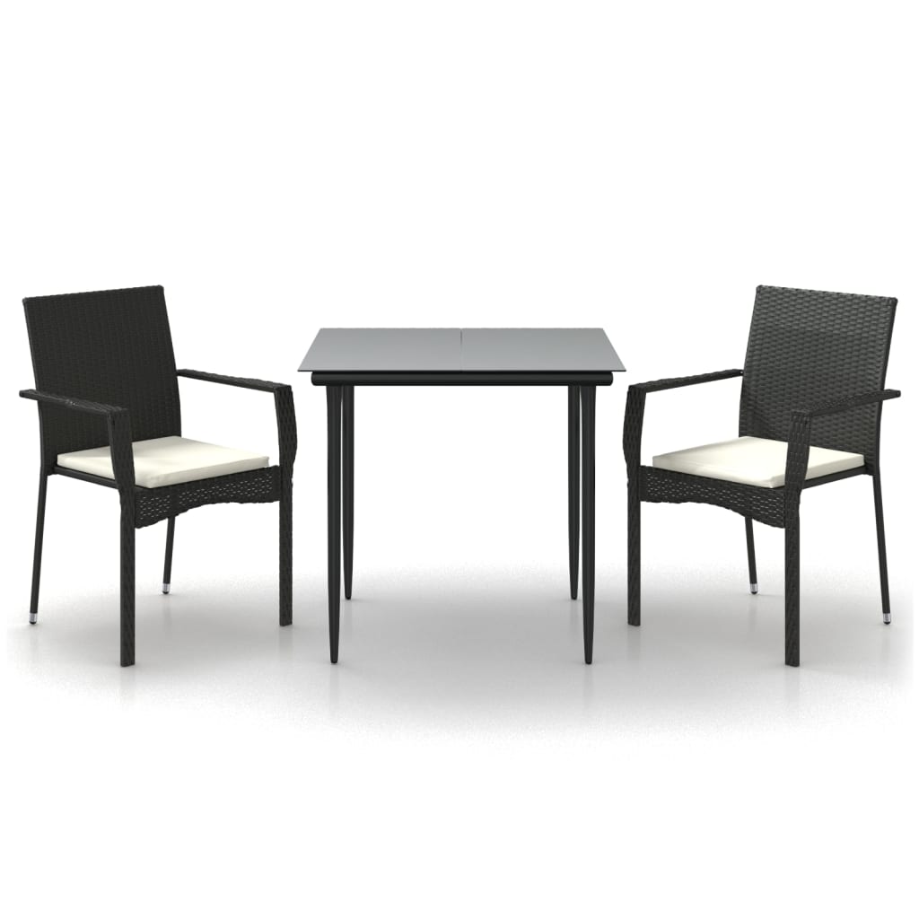 Set da Pranzo da Giardino 3 pz con Cuscini Nero in Polyrattan - homemem39