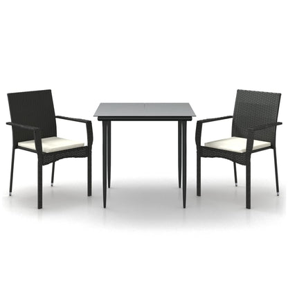 Set da Pranzo da Giardino 3 pz con Cuscini Nero in Polyrattan - homemem39