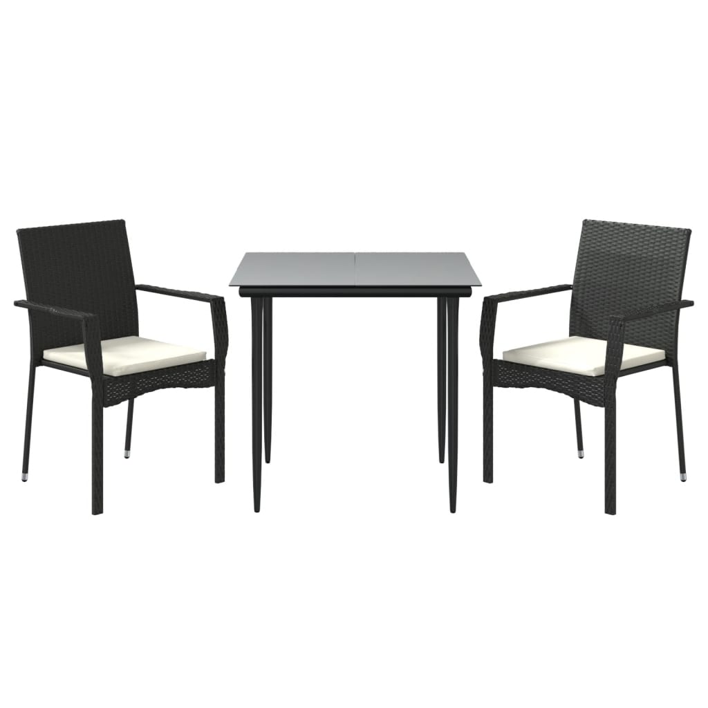 Set da Pranzo da Giardino 3 pz con Cuscini Nero in Polyrattan | homemem39