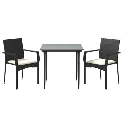 Set da Pranzo da Giardino 3 pz con Cuscini Nero in Polyrattan | homemem39