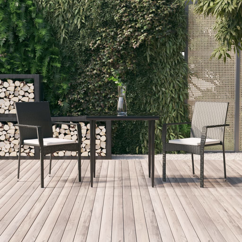 Set da Pranzo da Giardino 3 pz con Cuscini Nero in Polyrattan | homemem39