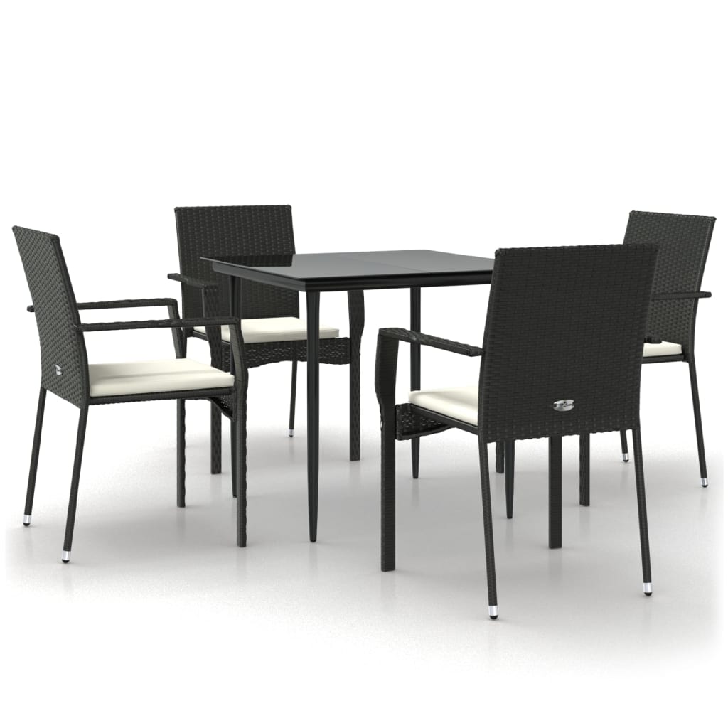 Set da Pranzo da Giardino 5 pz Nero con Cuscini in Polyrattan | homemem39