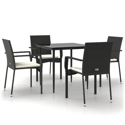 Set da Pranzo da Giardino 5 pz Nero con Cuscini in Polyrattan - homemem39