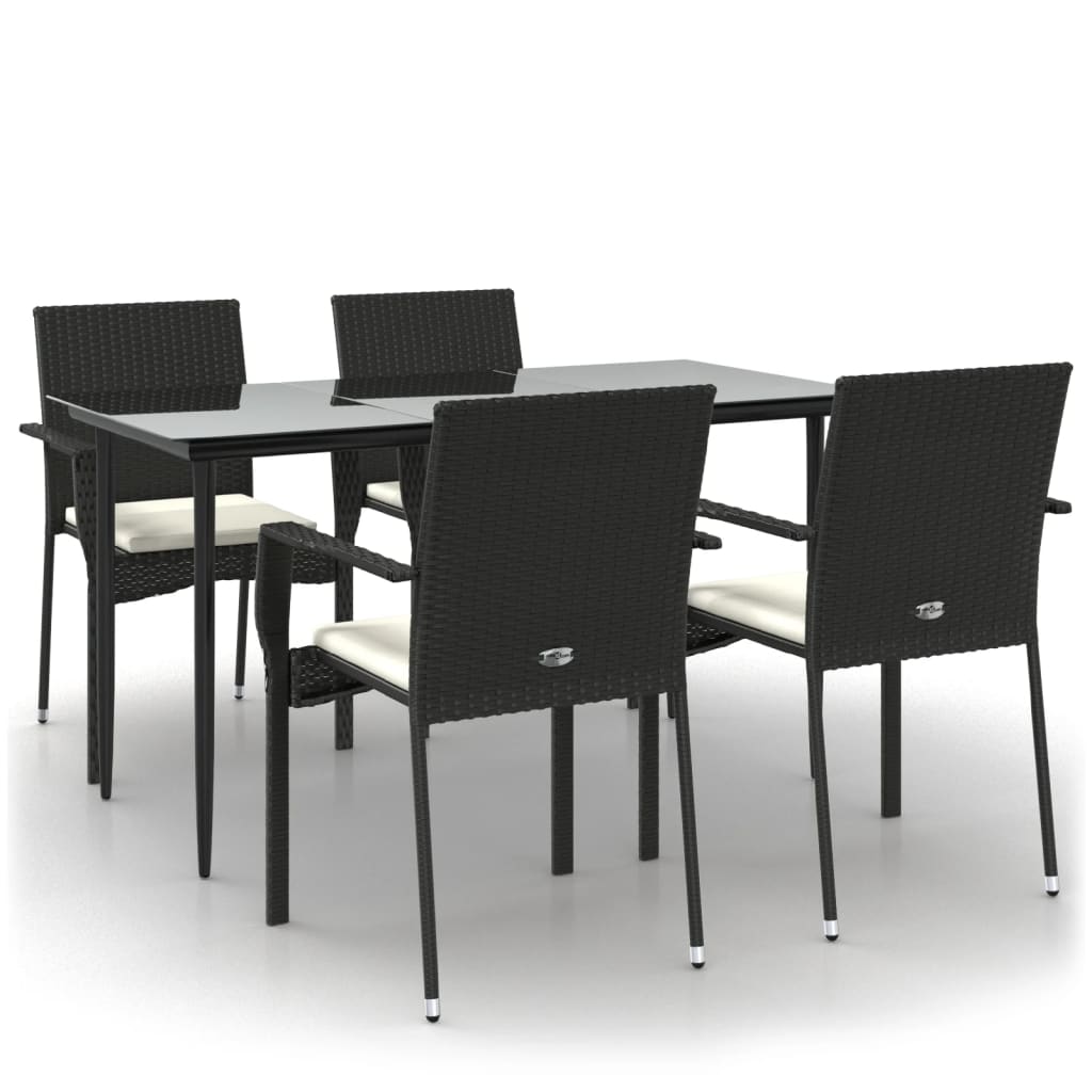 Set da Pranzo da Giardino 5 pz Nero con Cuscini in Polyrattan | homemem39
