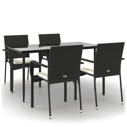 Set da Pranzo da Giardino 5 pz Nero con Cuscini in Polyrattan | homemem39