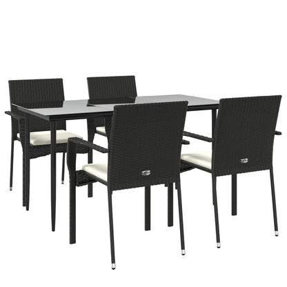 Set da Pranzo da Giardino 5 pz Nero con Cuscini in Polyrattan | homemem39
