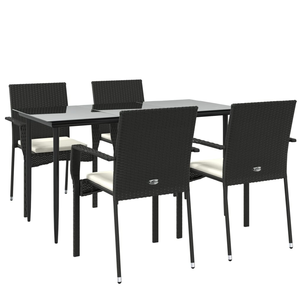 Set da Pranzo da Giardino 5 pz Nero con Cuscini in Polyrattan - homemem39