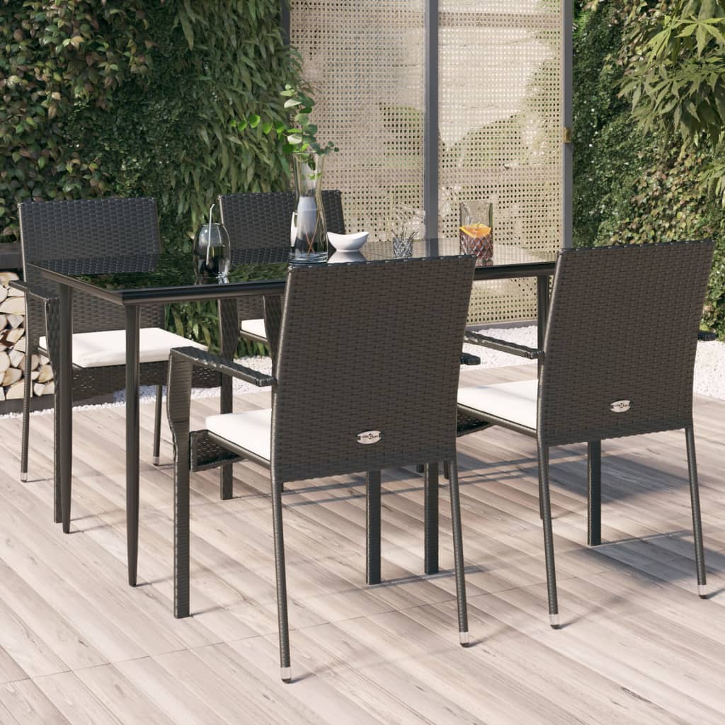 Set da Pranzo da Giardino 5 pz Nero con Cuscini in Polyrattan - homemem39