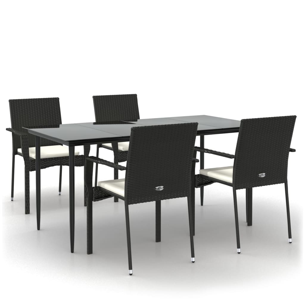 Set da Pranzo da Giardino 5 pz Nero con Cuscini in Polyrattan | homemem39